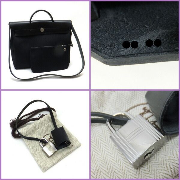 Hermes Messenger Herbag 39 Toile Military Vache Hunter Black Carved — view 7