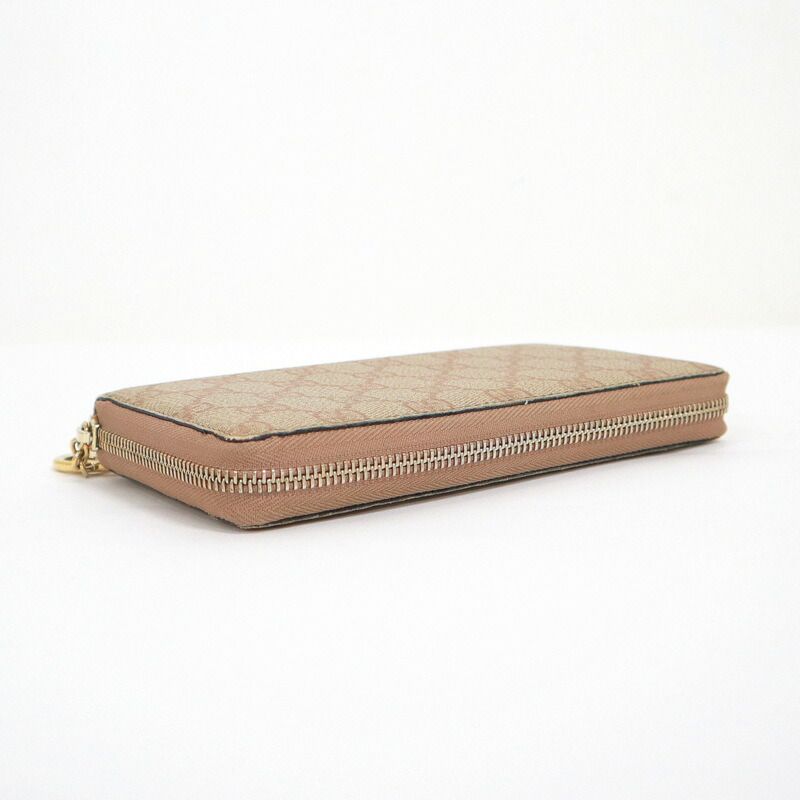 Gucci Zip Around Wallet GG Supreme Canvas Beige Pink — view 3