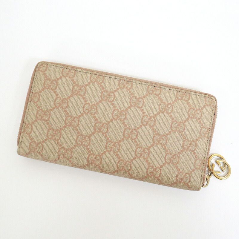 Gucci Zip Around Wallet GG Supreme Canvas Beige Pink — view 2