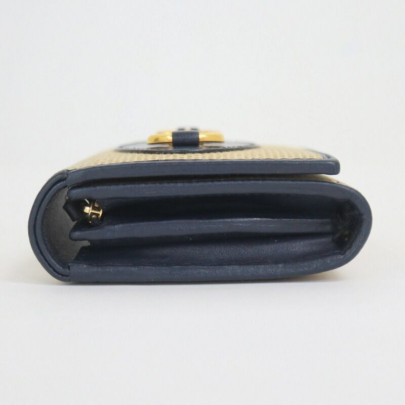Gucci Bifold Wallet Horsebit Canvas Leather Gold Beige Navy — view 3