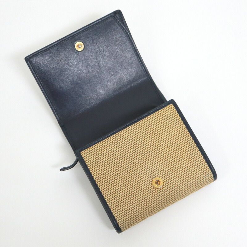 Gucci Bifold Wallet Horsebit Canvas Leather Gold Beige Navy — view 4