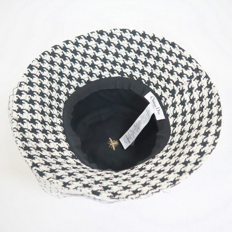 Dior Hat with Lace Decoration Houndstooth Pattern Polyester Black 58 — view 5