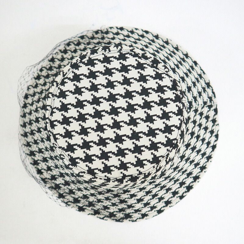 Dior Hat with Lace Decoration Houndstooth Pattern Polyester Black 58 — view 3