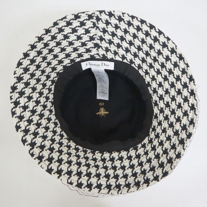 Dior Hat with Lace Decoration Houndstooth Pattern Polyester Black 58 — view 4