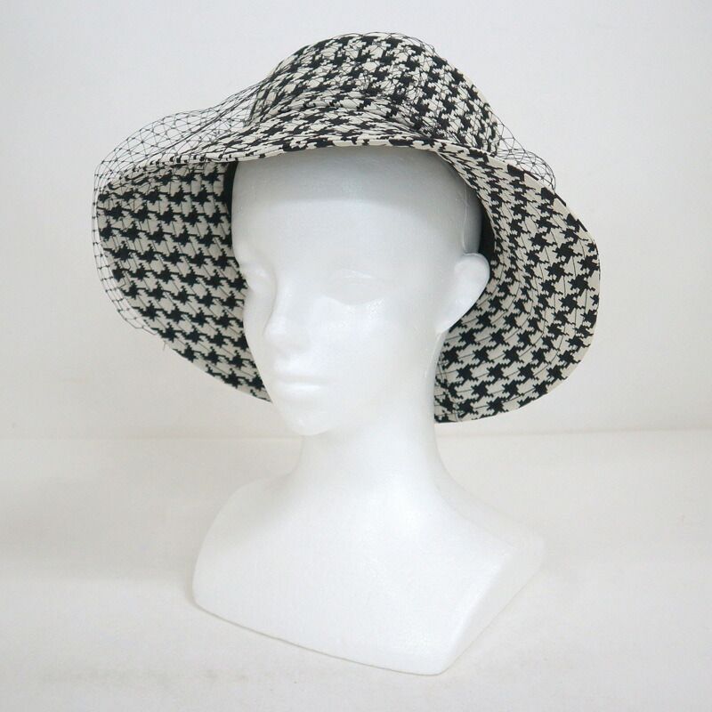 Dior Hat with Lace Decoration Houndstooth Pattern Polyester Black 58 — view 9