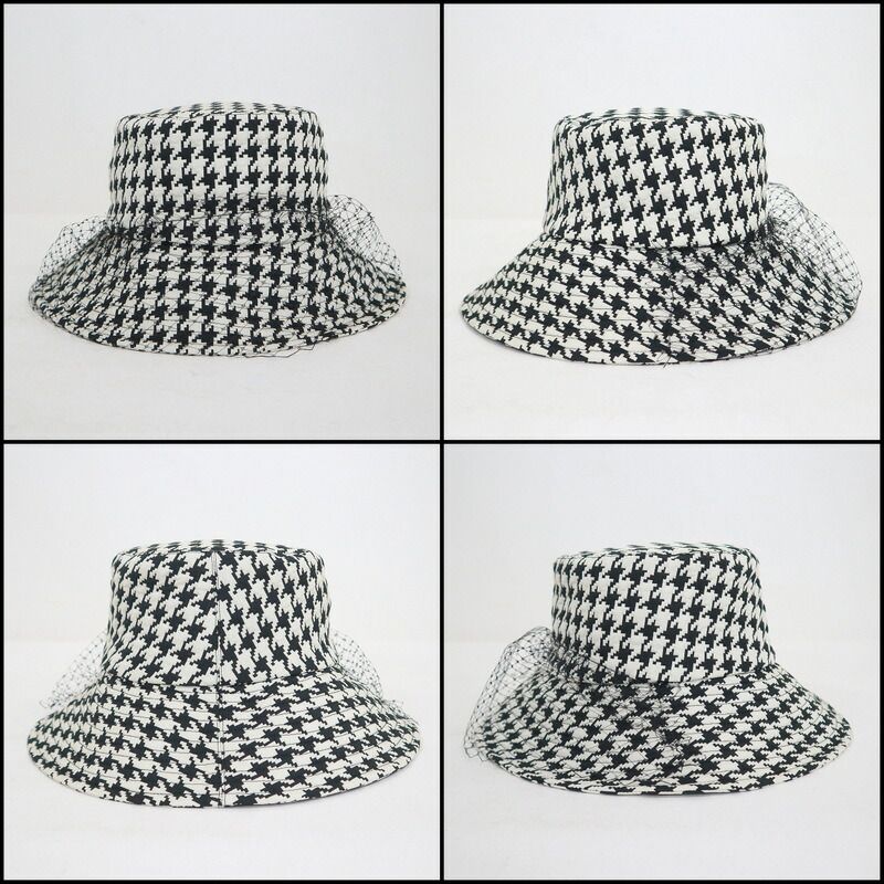 Dior Hat with Lace Decoration Houndstooth Pattern Polyester Black 58 — view 2