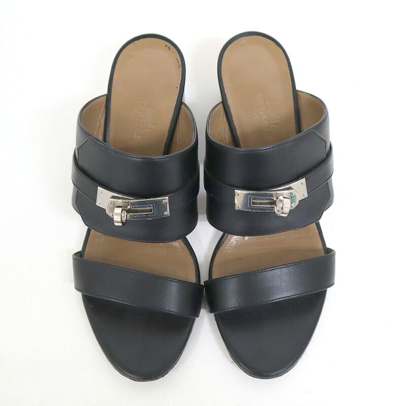 Hermes Ovacion Sandals Leather Black Silver 35 — view 2