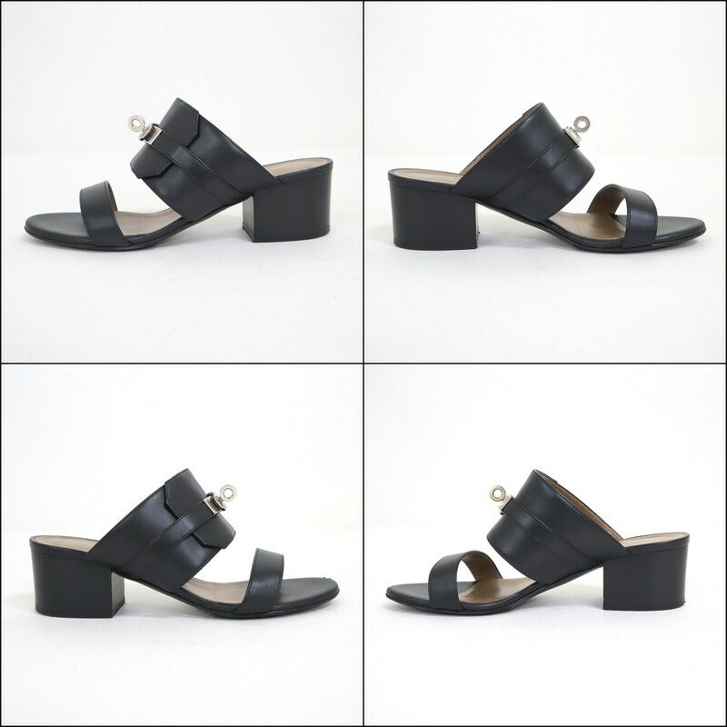 Hermes Ovacion Sandals Leather Black Silver 35 — view 6