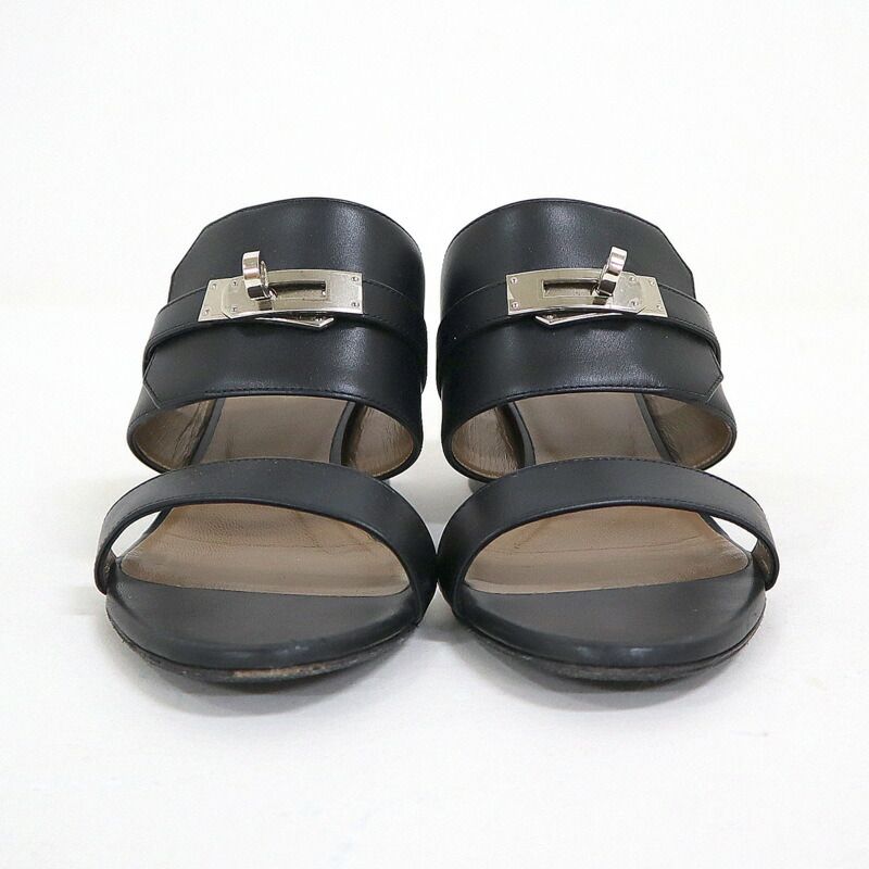 Hermes Ovacion Sandals Leather Black Silver 35 — view 4