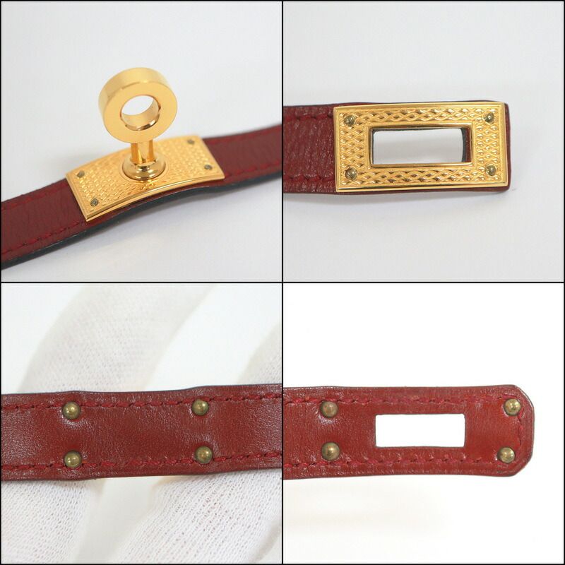 Hermes Kelly Double Tour Bracelet Leather Rouge Ash Gold — view 5