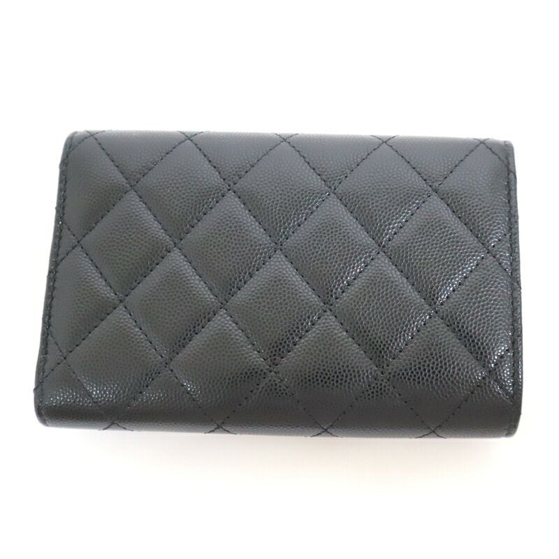 Chanel Trifold Wallet Quilted Black Silver Caviar Leather — view 3