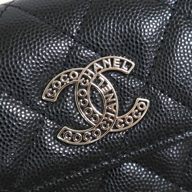 Chanel Trifold Wallet Quilted Black Silver Caviar Leather — view 2
