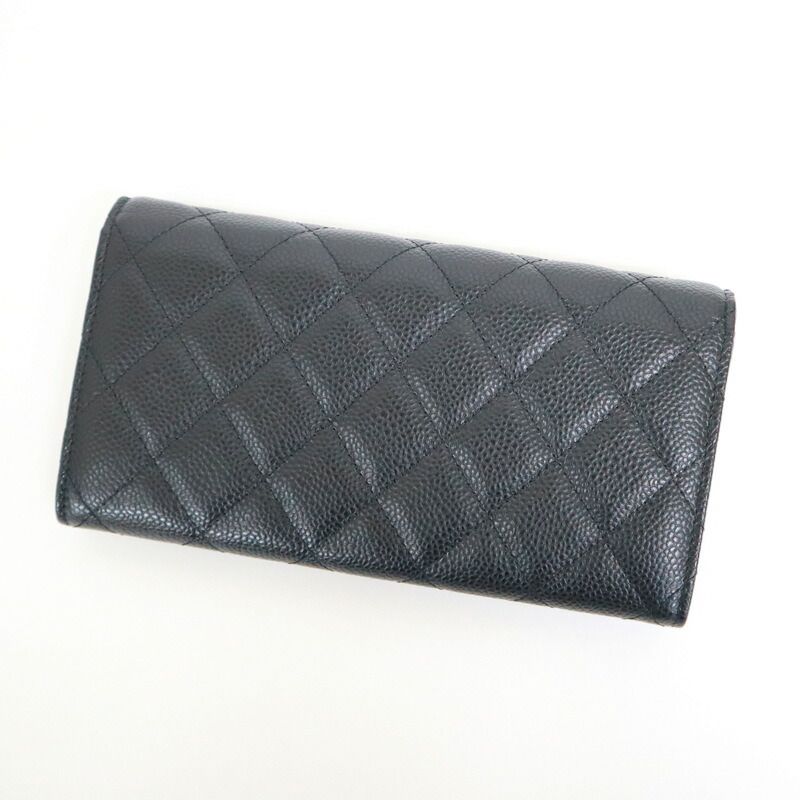 Chanel Quilted Classic Long Flap Wallet Caviar Leather Black — view 2