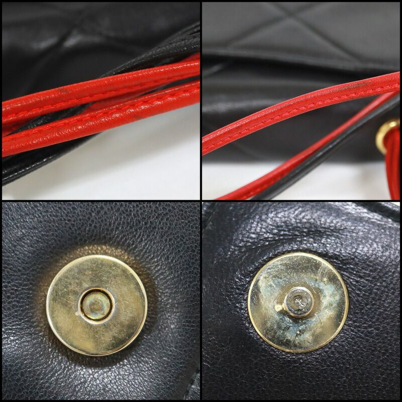 Chanel Quilted Shoulder Bag Lambskin Bicolor Black Red — view 8