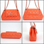 Chanel Quilted Enamel Chain Shoulder Orange Silver Patent — view 2