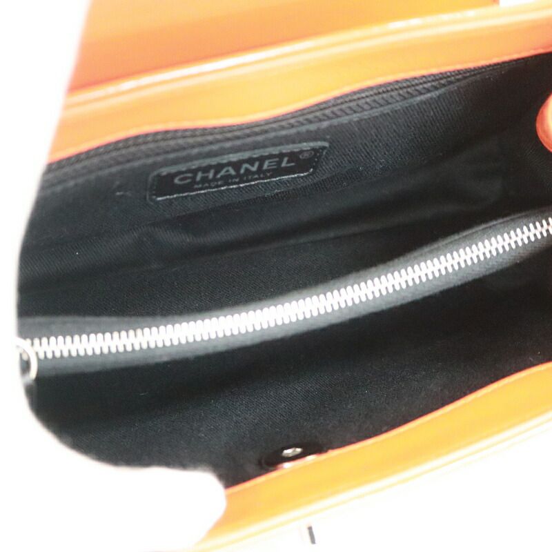 Chanel Quilted Enamel Chain Shoulder Orange Silver Patent — view 5