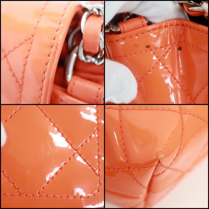 Chanel Quilted Enamel Chain Shoulder Orange Silver Patent — view 4
