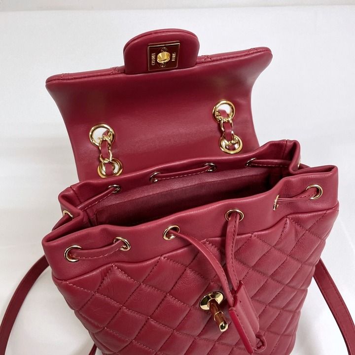 Chanel Chain Backpack Quilted Lambskin Red Gold — view 6