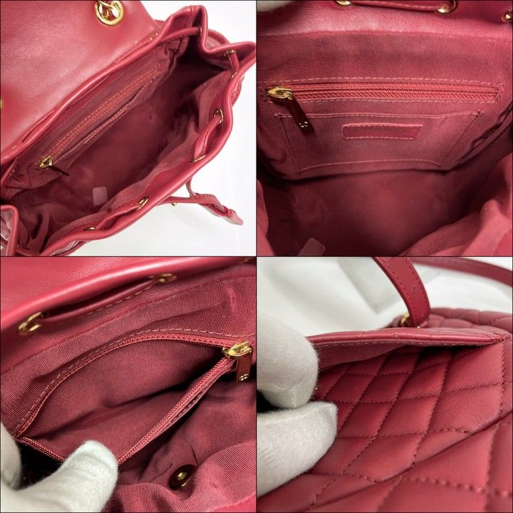 Chanel Chain Backpack Quilted Lambskin Red Gold — view 7