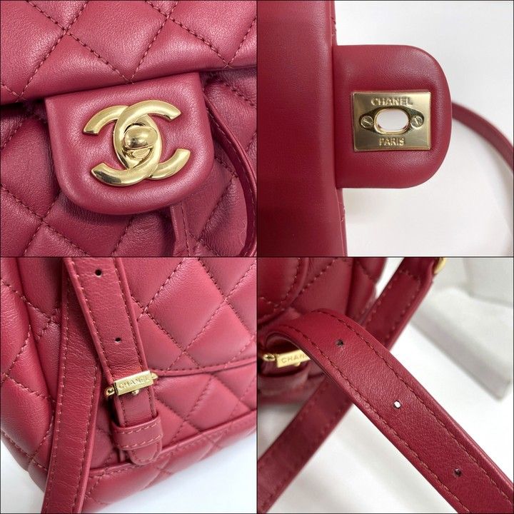 Chanel Chain Backpack Quilted Lambskin Red Gold — view 8