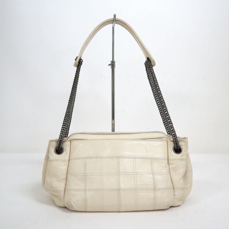 Chanel Choco Bar Logo Chain Shoulder Bag Leather White Silver — view 2