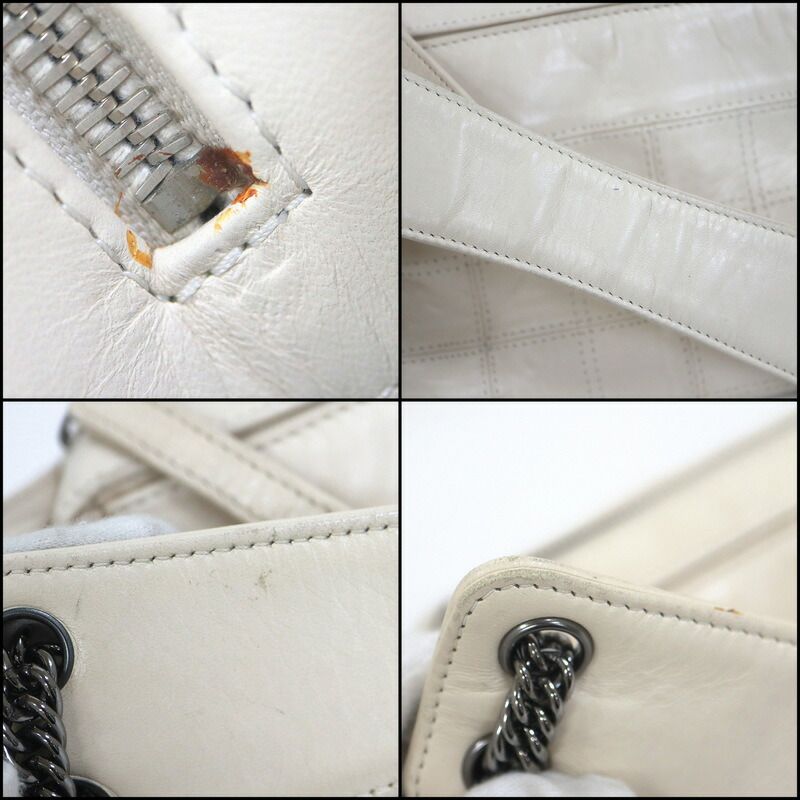 Chanel Choco Bar Logo Chain Shoulder Bag Leather White Silver — view 7