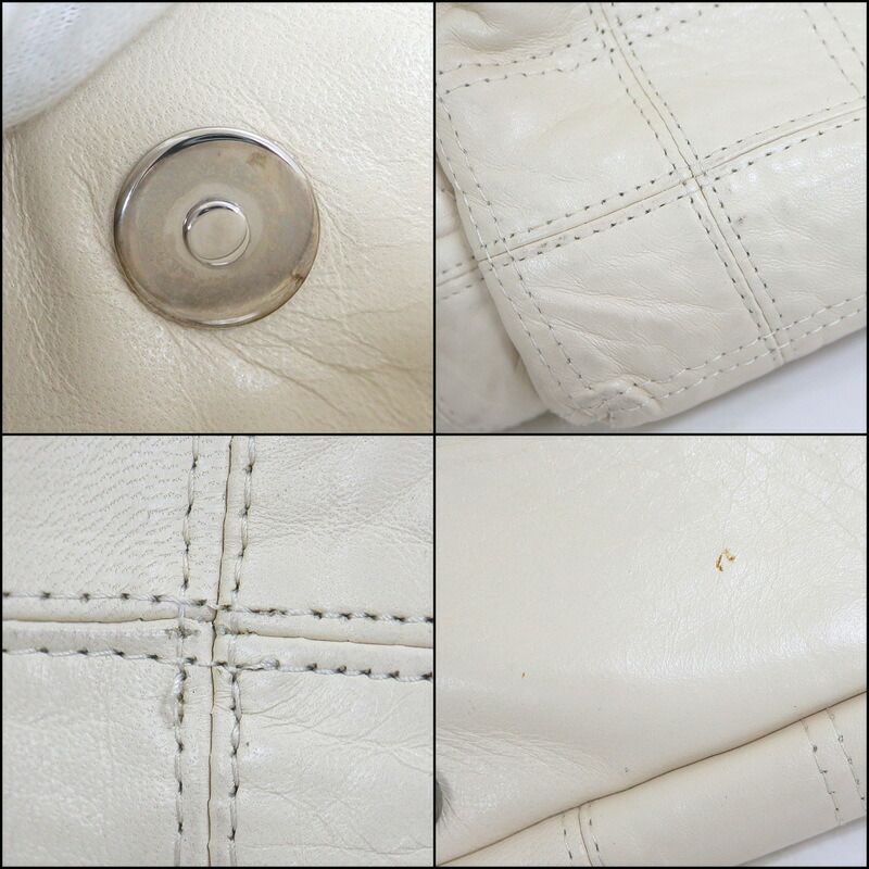Chanel Choco Bar Logo Chain Shoulder Bag Leather White Silver — view 8