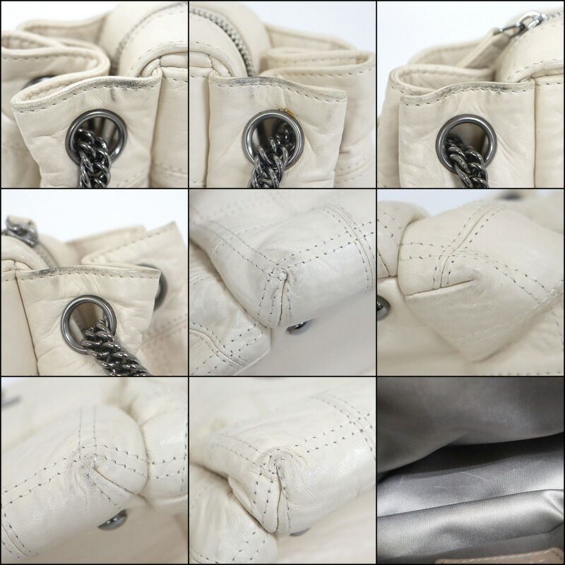 Chanel Choco Bar Logo Chain Shoulder Bag Leather White Silver — view 6