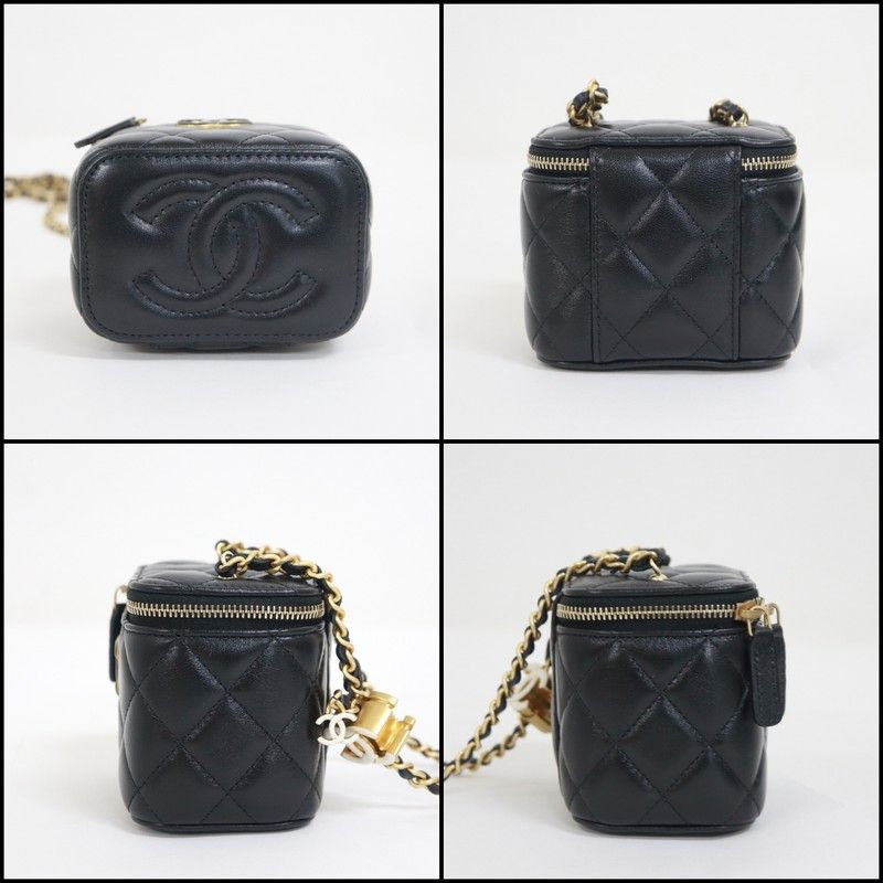 Chanel Vanity Chain Shoulder Bag Lambskin Black Gold — view 2
