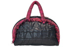 Chanel Boston Handbag Logo Pink Navy Tweed Nylon