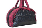Chanel Boston Handbag Logo Pink Navy Tweed Nylon — view 3