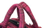 Chanel Boston Handbag Logo Pink Navy Tweed Nylon — view 5