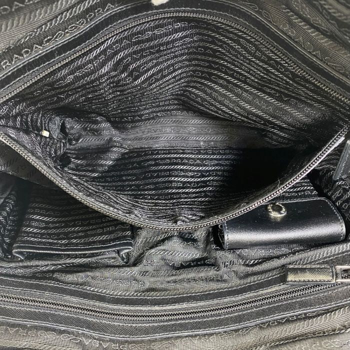 Prada Briefcase Business Nylon Saffiano Leather Triangle Logo Nero Black — view 6