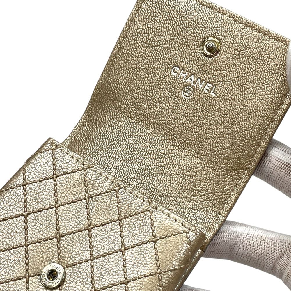 Chanel Bicolor CC Logo Cigarette Case Tobacco Multi Quilted Leather Hat Champagne — view 7