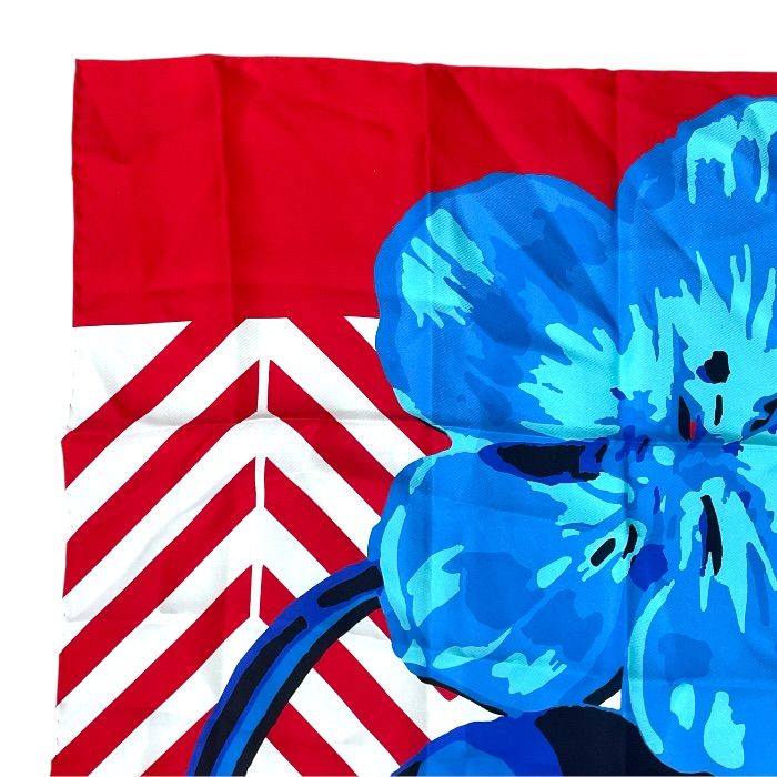 Dior D-flower Pop Scarf Shawl Floral Red Blue Silk — view 2