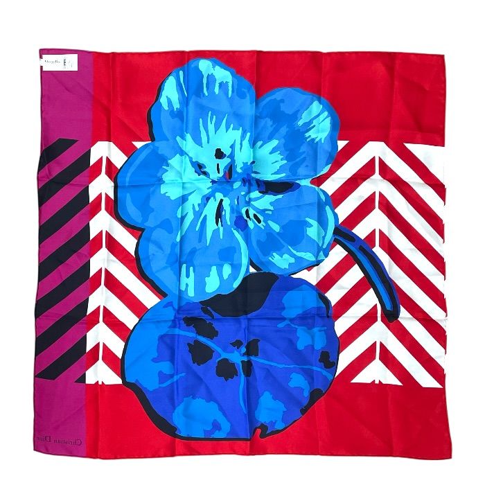 Dior D-flower Pop Scarf Shawl Floral Red Blue Silk — view 6