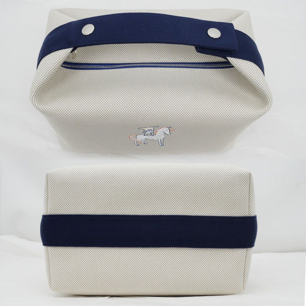 Hermes Brid-a-brac GM Gabriel Gripere Bleu Nattier Toile Ash Silver Pouch — view 4