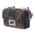 Fendi Baguette Double Shoulder Bag Leather FF Jacquard Brown Black — view 3