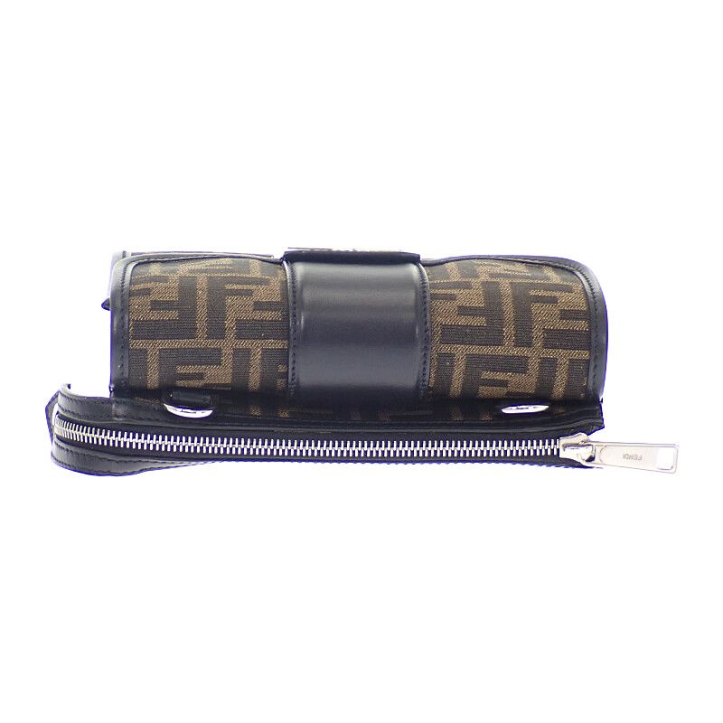 Fendi Baguette Double Shoulder Bag Leather FF Jacquard Brown Black — view 8