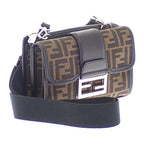 Fendi Baguette Double Shoulder Bag Leather FF Jacquard Brown Black — view 2