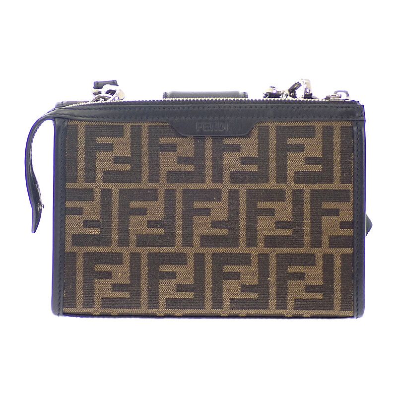 Fendi Baguette Double Shoulder Bag Leather FF Jacquard Brown Black — view 4