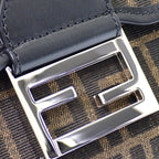 Fendi Baguette Double Shoulder Bag Leather FF Jacquard Brown Black — view 9