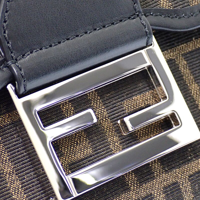Fendi Baguette Double Shoulder Bag Leather FF Jacquard Brown Black — view 9