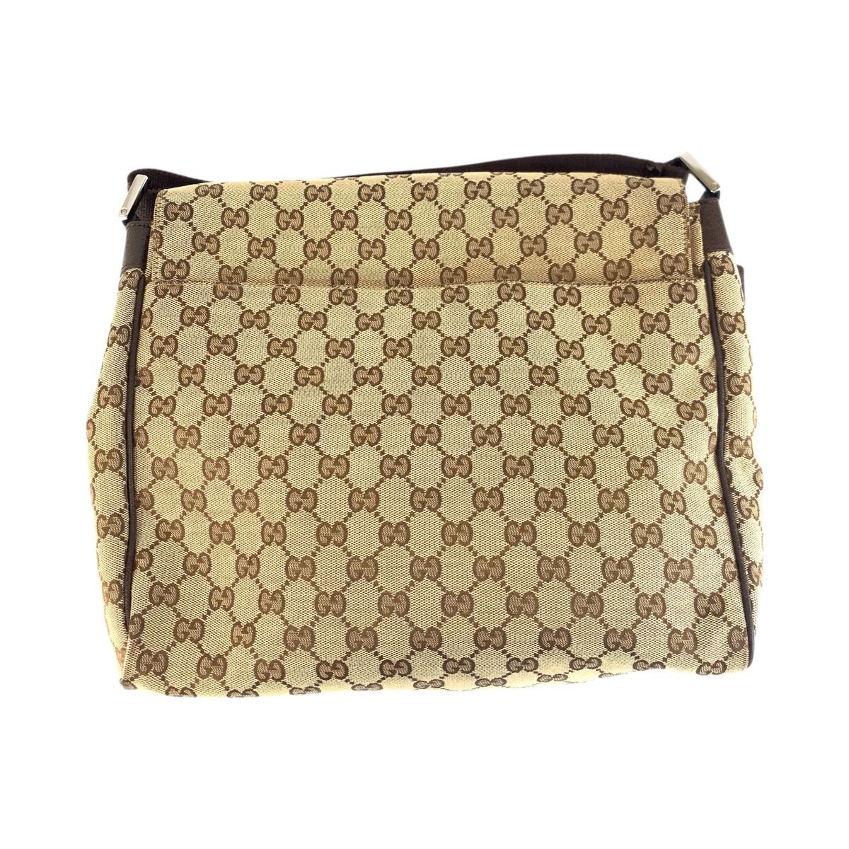 Gucci Beige Brown Silver GG Canvas Leather Shoulder Bag — view 2