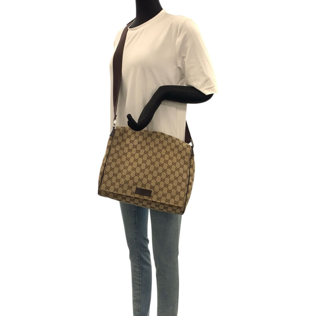 Gucci Beige Brown Silver GG Canvas Leather Shoulder Bag — view 7