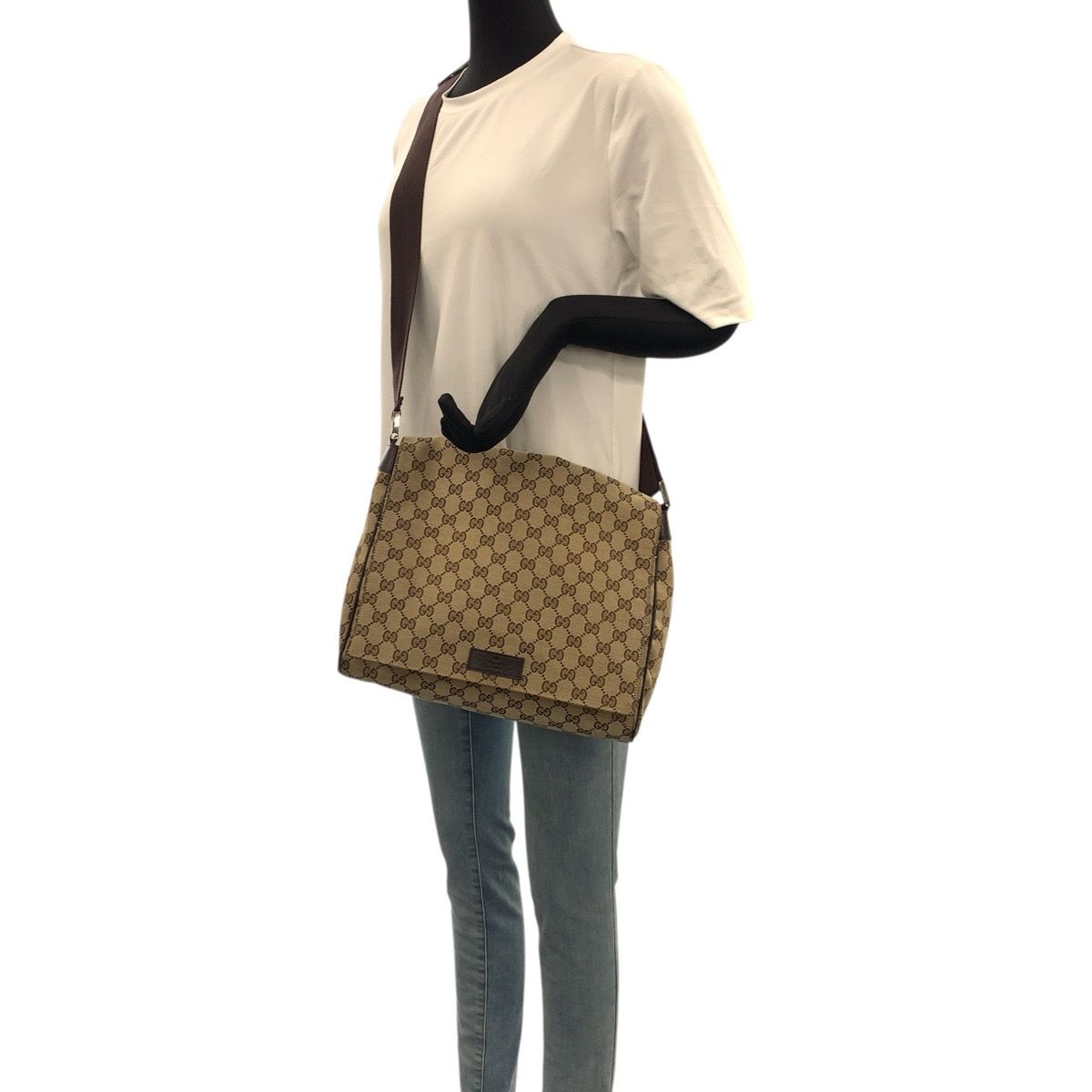 Gucci Beige Brown Silver GG Canvas Leather Shoulder Bag — view 7