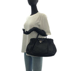 Prada Tessuto Black Nylon Leather Tote — view 6