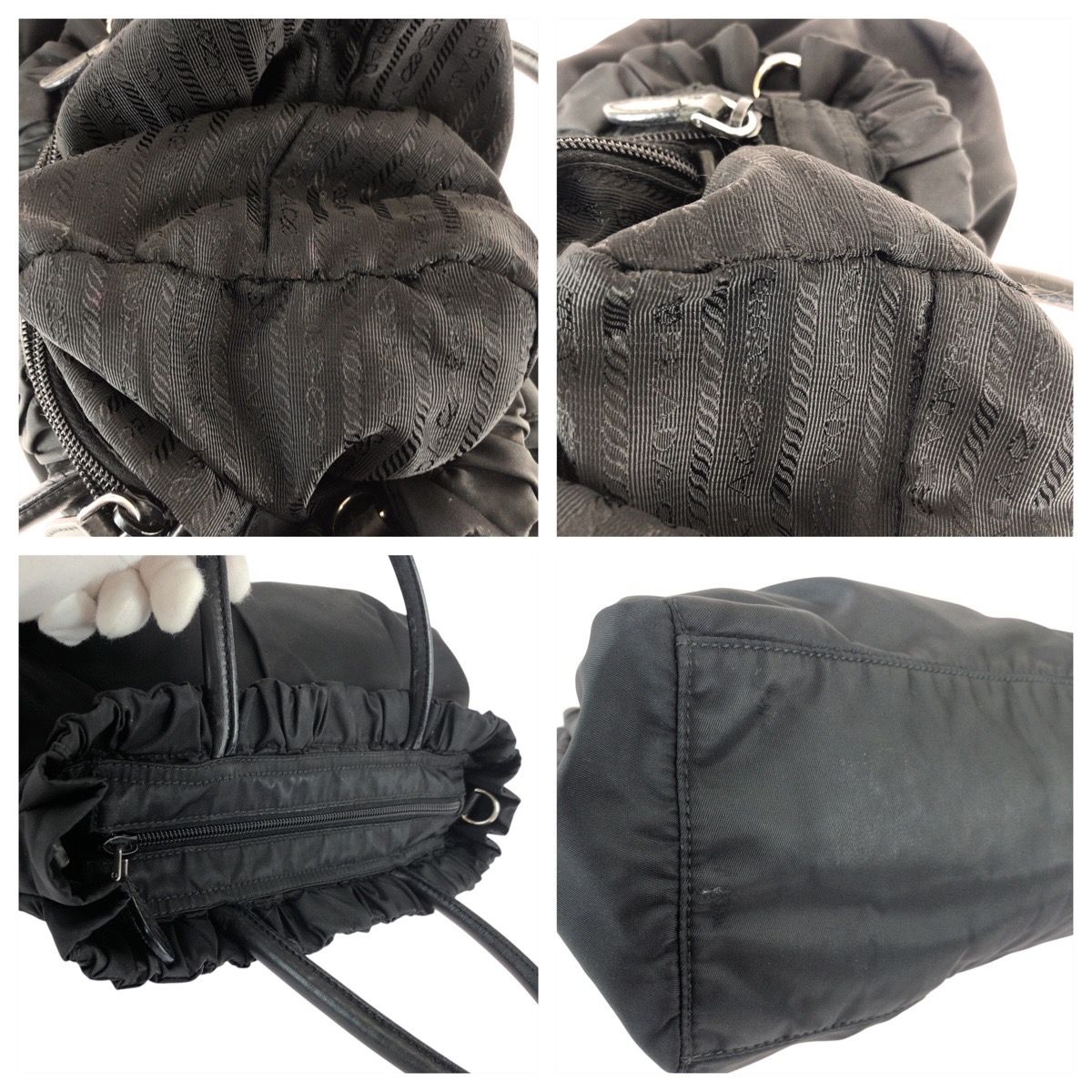 Prada Tessuto Black Nylon Leather Tote — view 5