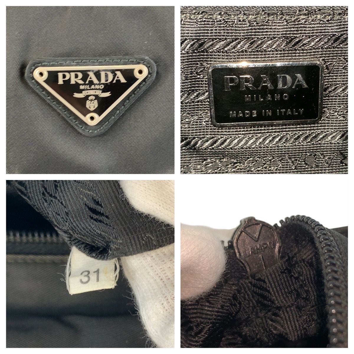 Prada Tessuto Black Silver Nylon Leather Handbag — view 3
