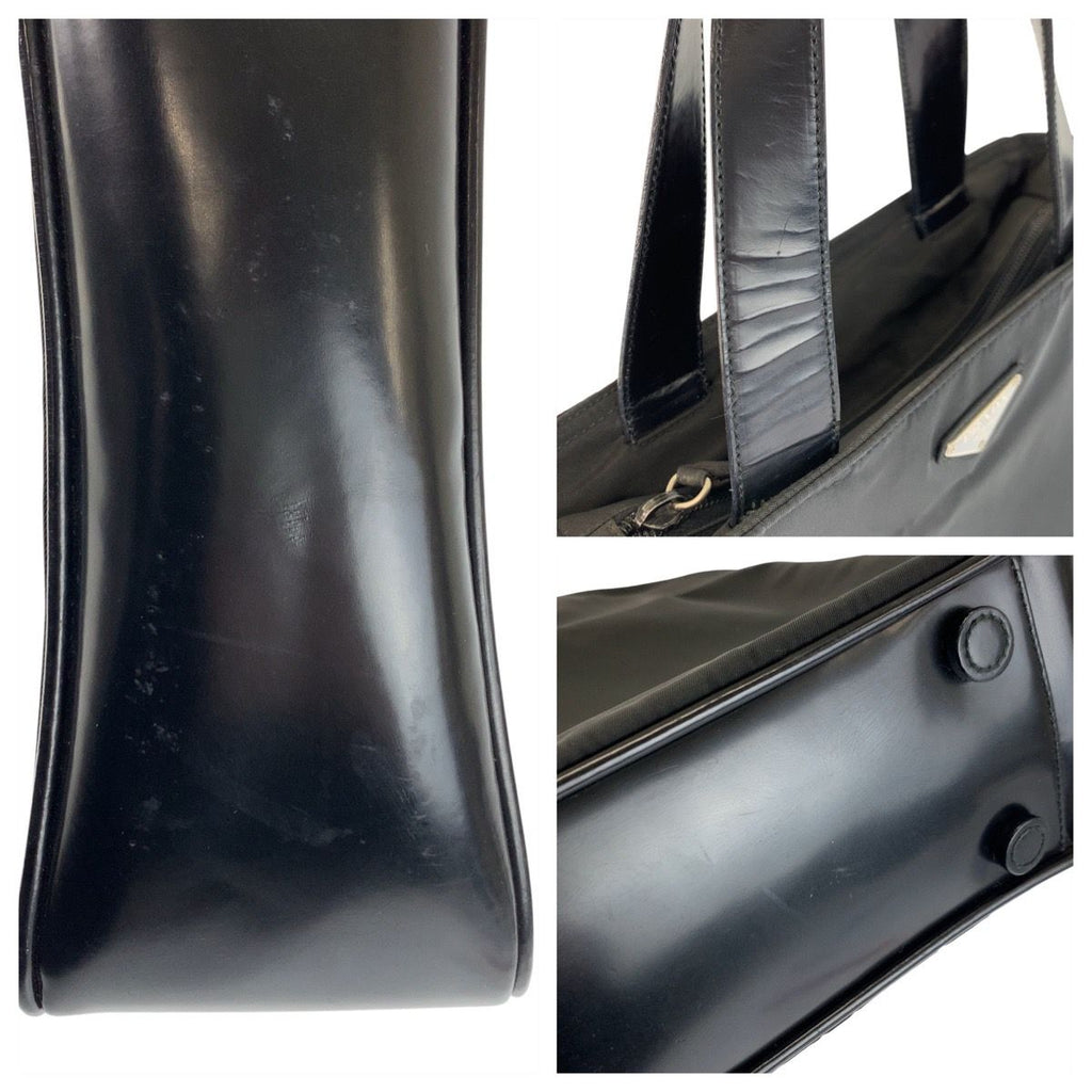 Prada Tessuto Black Silver Nylon Leather Handbag — view 5